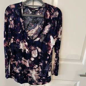 Simply Vera Vera Wang Black and Blue Fitted Long Sleeve 0x Blouse